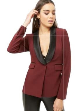 Forever 21 Burgundy Blazer with Black Satin Lapel. Size M. NWT.